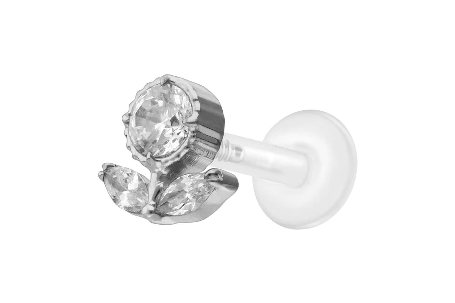 PTFE Labret Piercing mit Innengewinde + Titan-Aufsatz KRISTALLBLUME